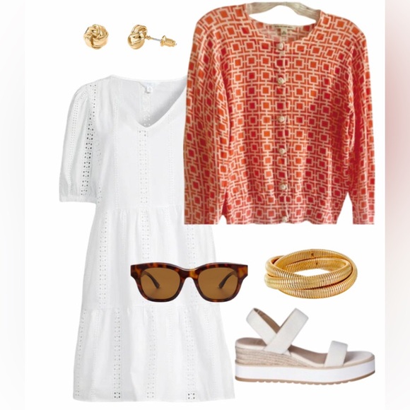 Banana Republic Burnt Orange/Cream Geometric Print Long Sleeve Cardigan - Picture 6 of 8